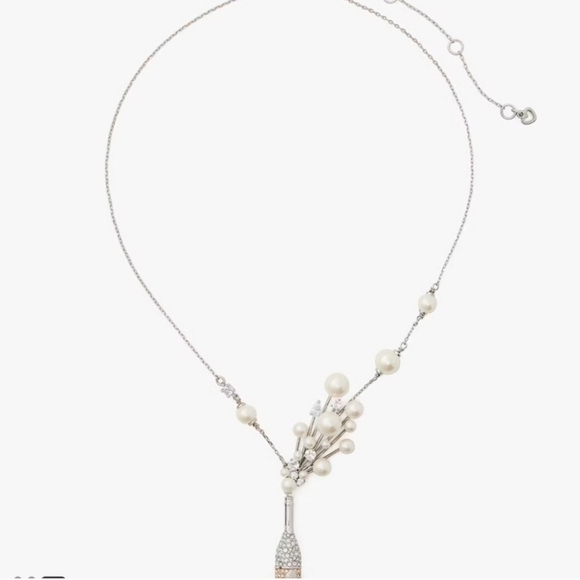 🔹Kate Spade Cheers To That Pendant Crystal Pearl Statement Necklace Silver $148 - Picture 4 of 5